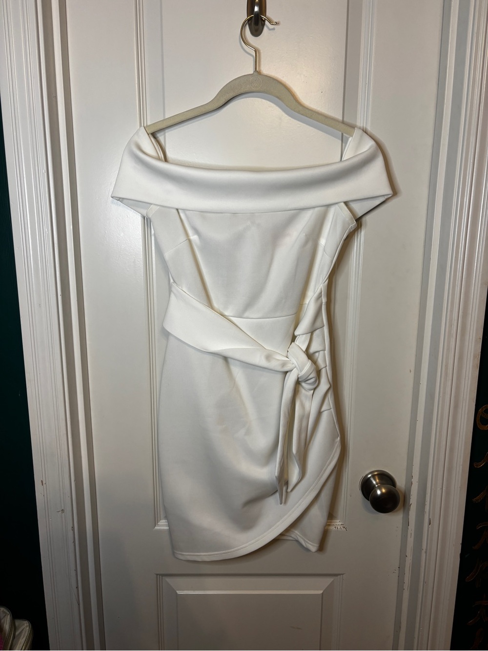 Showpo Cream One-Shoulder Tie-Waist Mini Dress